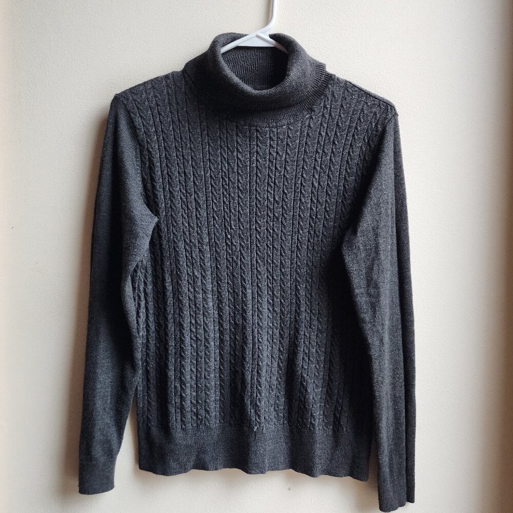 Allison + Zoe Black Micro Cable Knit Turtleneck Sweater Size Large